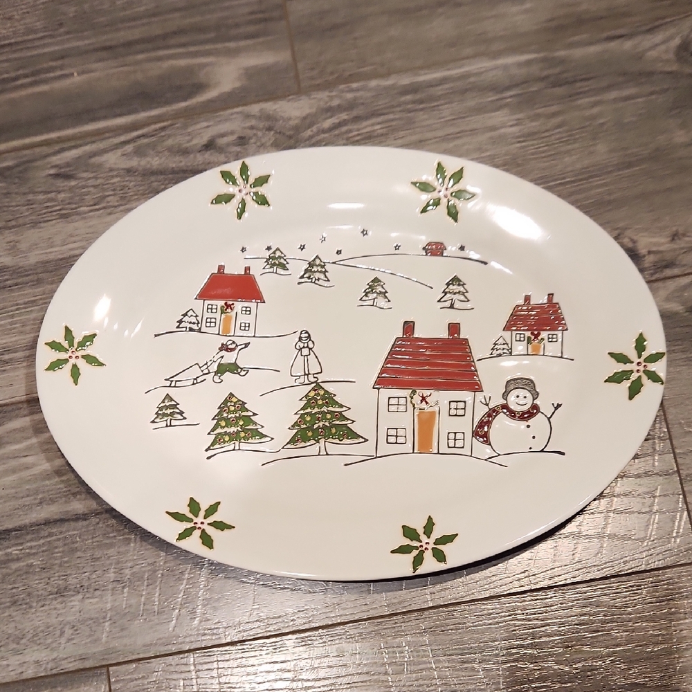 EUC Nantucket Chritmas Scene 14" X 10" Serving Platter